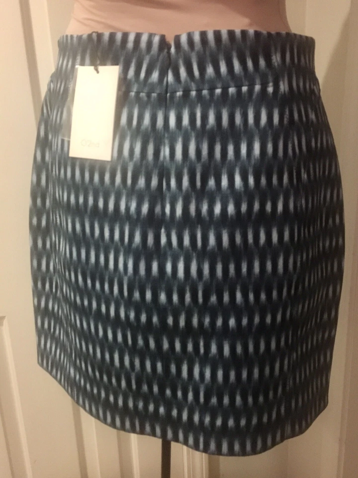 Saia Barney’s NY O’2ND azul marinho tamanho 10 xadrez abstrato azul marinho feminina nova com etiquetas - Imagem 2 de 4