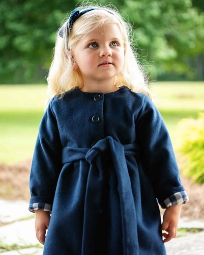 Smockingbird Kids Belted Dress Like Wool Pea Coat with Capelet Girls 6 - Picture 2 of 3