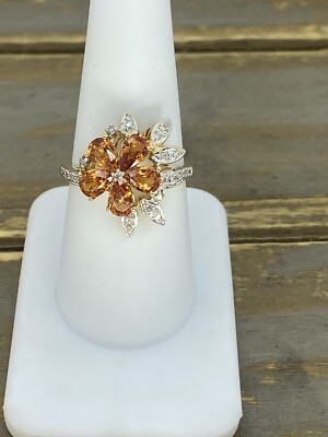 10kt Yellow Gold Fire Opal and diamond Flower Ring