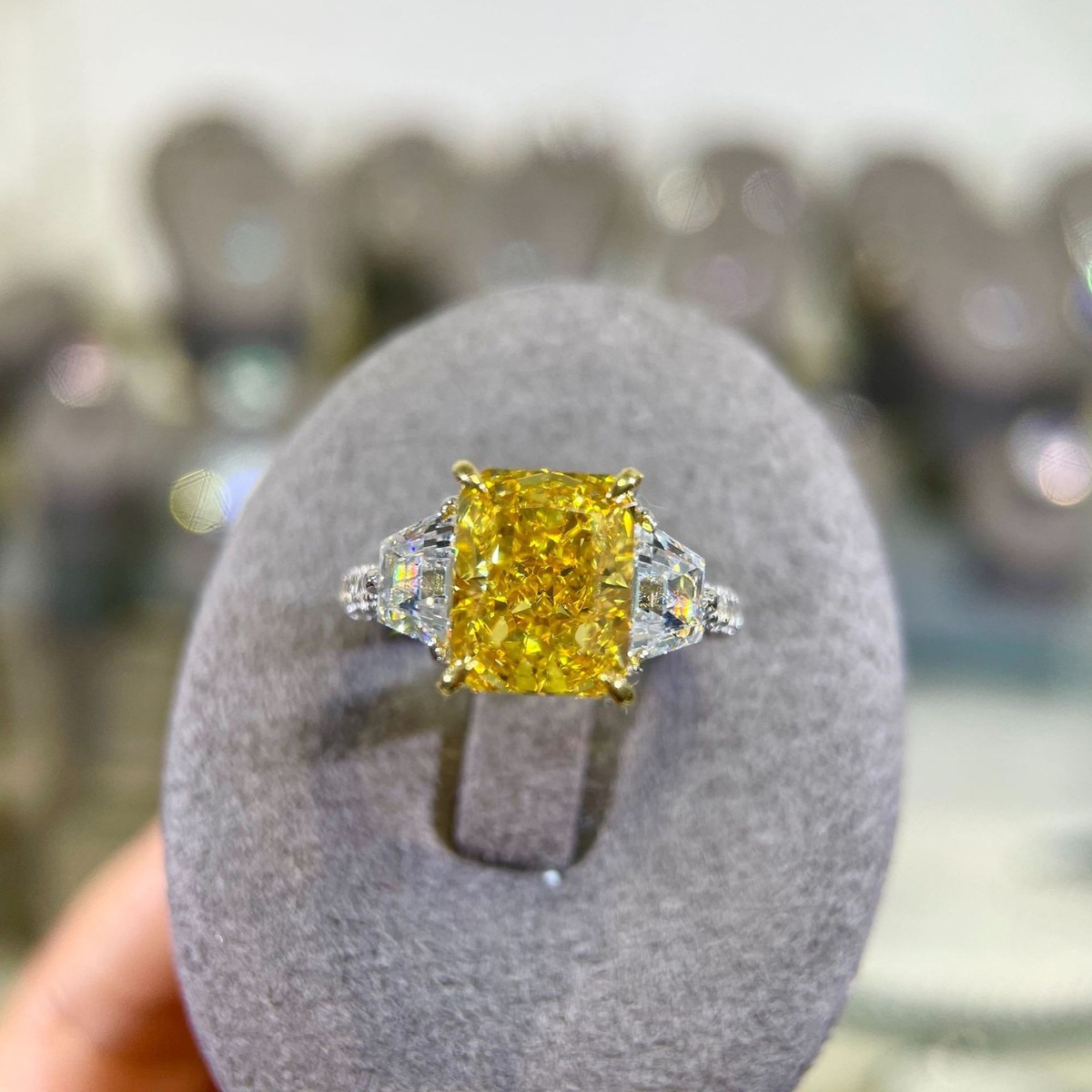 7ct vivid yellow tech diamond Ring 925 Silver 18k Gp Square Cut