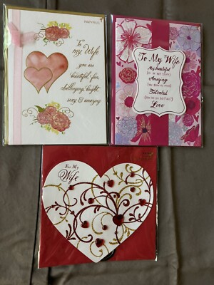 New Papyrus Lot Of 3 Wife Valentine's Day Cards Gemed Hearts Stones Love