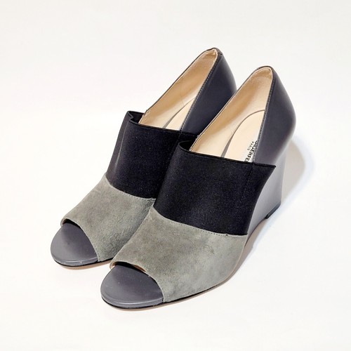 KARL LAGERFELD PARIS Darci Wedge PeepToe Heels Shoes 2-tone Gray Black Wms 8.5US - Picture 3 of 24