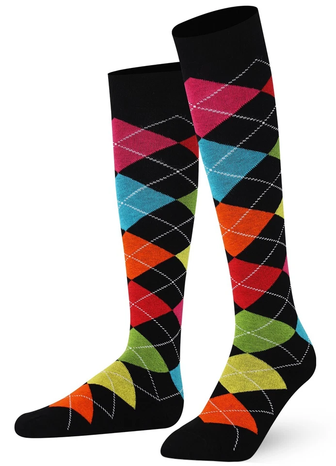 Mysocks 3 Pares Calcetines Hasta la Rodilla Argyle Rayas Arco Iris Oscuro Combinación Foto 3 de 4