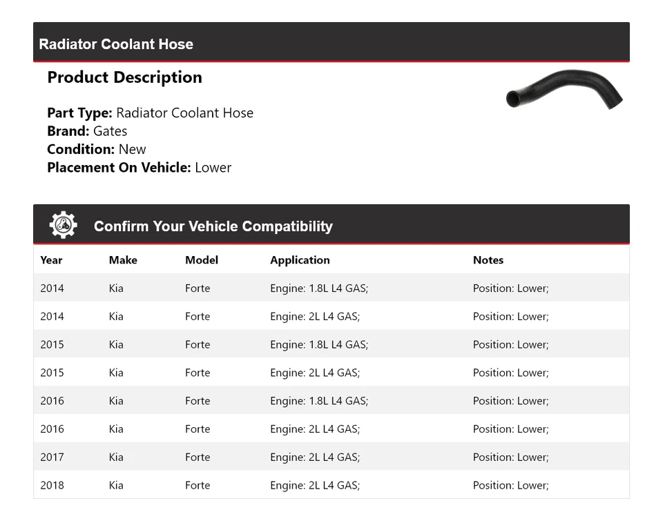 Manguera de refrigerante de radiador puertas inferiores para Kia Forte 2014-2018 2015 2016 2017 Foto 2 de 3