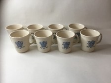 Set of 8 Vintage Corning Coffee Mugs In Blue Basket Design W/ D Handle 