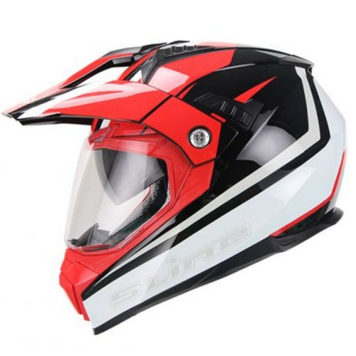 Casco Moto Integrale Enduro Motard S-LINE CRUX Rosso Doppia Visiera  Omologato | eBay