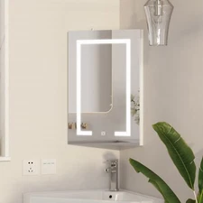 LED Bathroom Mirror Cabinet Wall Mounted Corner Medicine Cabinet with Storage