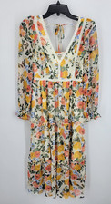 In Loom Dress Womens Small Ivory Floral Boho Prairie Tiered Long Sleeve NWT