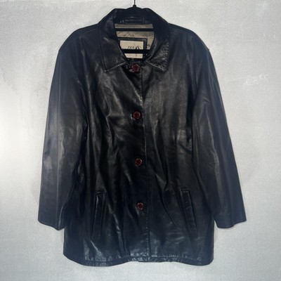 Sea Dream Leather Jacket Black Button Up Lined  Womens Size Large 4 Buttons