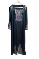 Traditional Embroidered Long Dress with Matching Belt Blue  Fuchsia -Worn Once