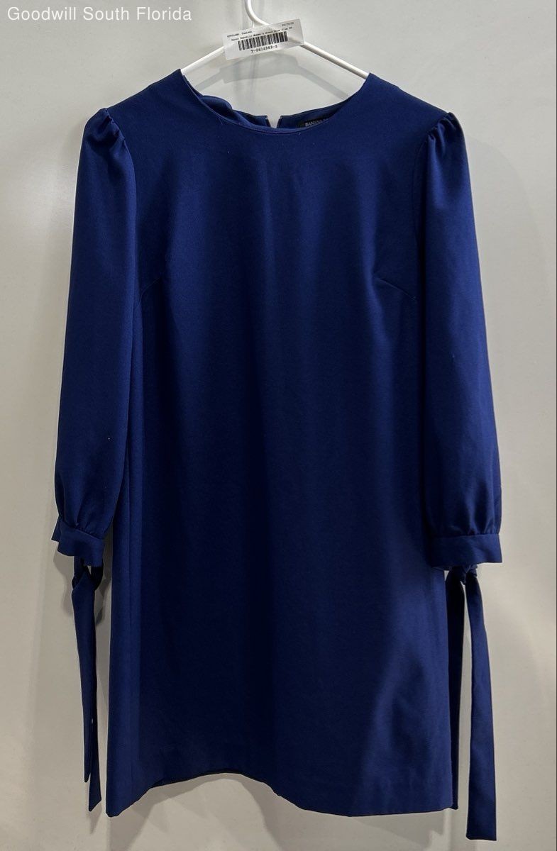 Banana Republic Womens Blue Long Sleeve Bow Cuff Crew Neck Shift Dress Size 2P