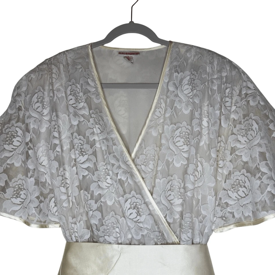 Elegante Vestido Midi Vintage Años 80 Halston III Marfil Encaje Manga Acampanada Talla 14 Foto 2 de 4