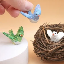 Mini Bird 1:6 Scale in Blue, White & Green Fairy Garden, Birds Nest, Dollhouse