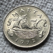 1972 Malta 10 cents Coin Coon Barge of the Grand Master Ship Fish Wildlife