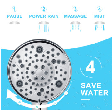 Ручной душ высокого давления EMBATHER с 8 функциональными насадками, Хром EMTJ067