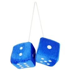 Fuzzy Plush Dice for Car Mirror, 1 Pair of Square Retro 3  3 inches, Blue