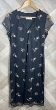 Vintage DOROTHY PERKINS Black Sheer Embroidered Floral Dress Size 14 Y2K Retro