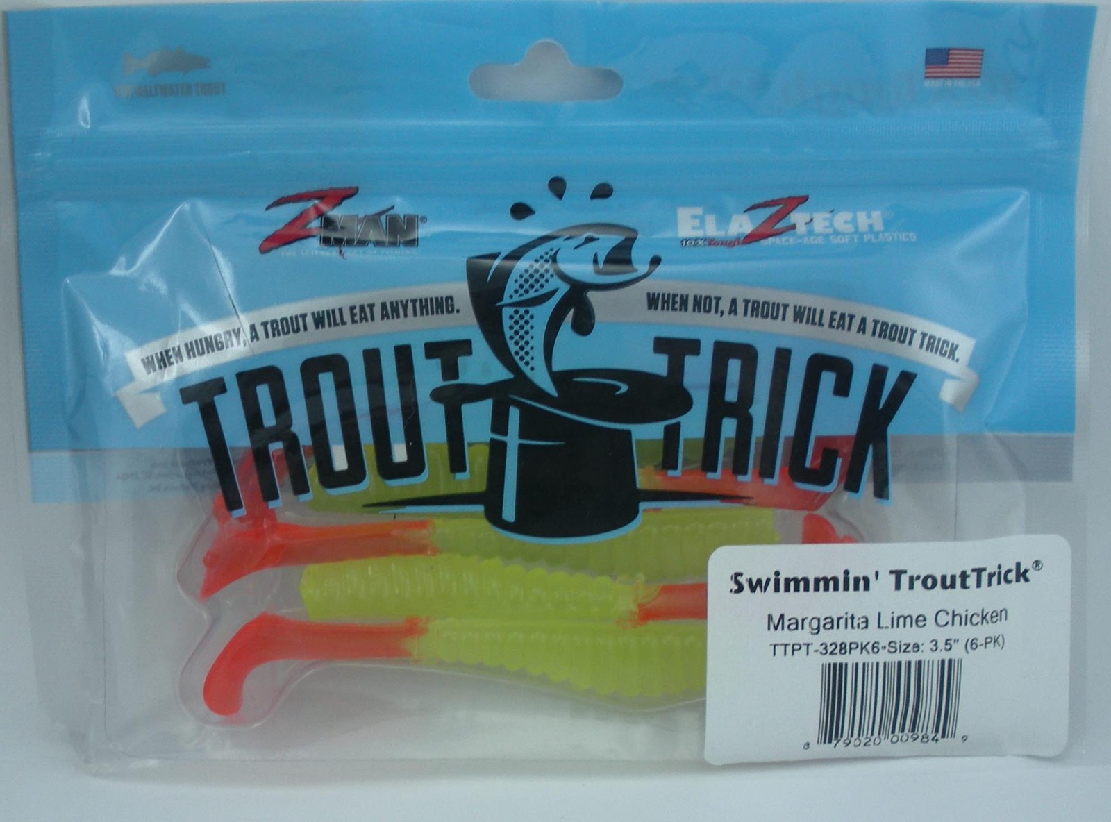 Zman TTPT-328PK6 Elaztech Swimmin Trout Trick 3.5"" Color Margarita Lime Chicken