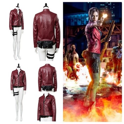 Resident Evil 2 Claire Redfield Red Jacket Cosplay Costume Belt Gun Holder Set