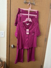 NWT Juicy Couture 3-Piece Pajama Set Pink Monogram Rhinestone JC Logo Large