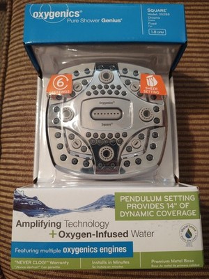 Oxygenics Shower Head - NEW - Square - Chrome- Six Settings - Sealed Box