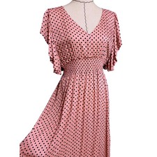 NWT Umgee Pink Polka Dot Dress Flutter Sleeve Small Romantic Vintage Style