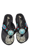 Montana West Turquoise Aztec Black Women's Flip Flops Turquoise Concho Sz 7