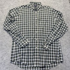 Faconnable Button Down Shirt Men XL 17.5 USA Made Cotton Plaid Green Navy