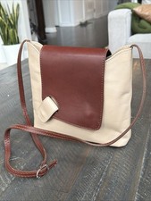 Vera Pelle Genuine Italian Leather Crossbody Bag - Cream and Brown