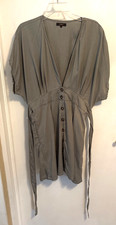 Quince Mulberry Silk Button-Down Mini Dress in Olive Green