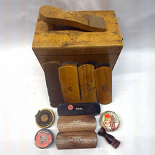 Esquire Shoe Valet De Luxe Wooden Shoe Shine Box Set w/ Brushes, Polish Tins