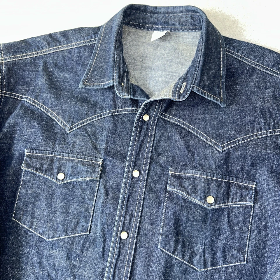 Camisa Denim Western Azul Marino Antigua Para Hombre 2XL Azul Oscuro Manga Larga Perla Botones a Presión. Foto 2 de 4
