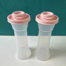 Tupperware Large Hourglass Salt & Pepper Shaker Set Pink Seals 6" Set Of 2 New