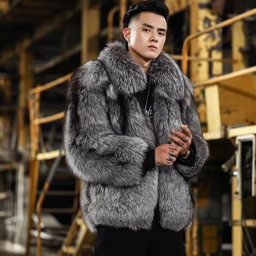 New Imitation Fox Fur, Fur Integrated Men Jacket Short Imitation Silver Fox Coat - Picture 8 of 13