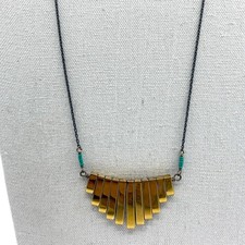 Unique Gold Tone Bar Fan Pendant Necklace Boho Layering Statement Piece Jewelry
