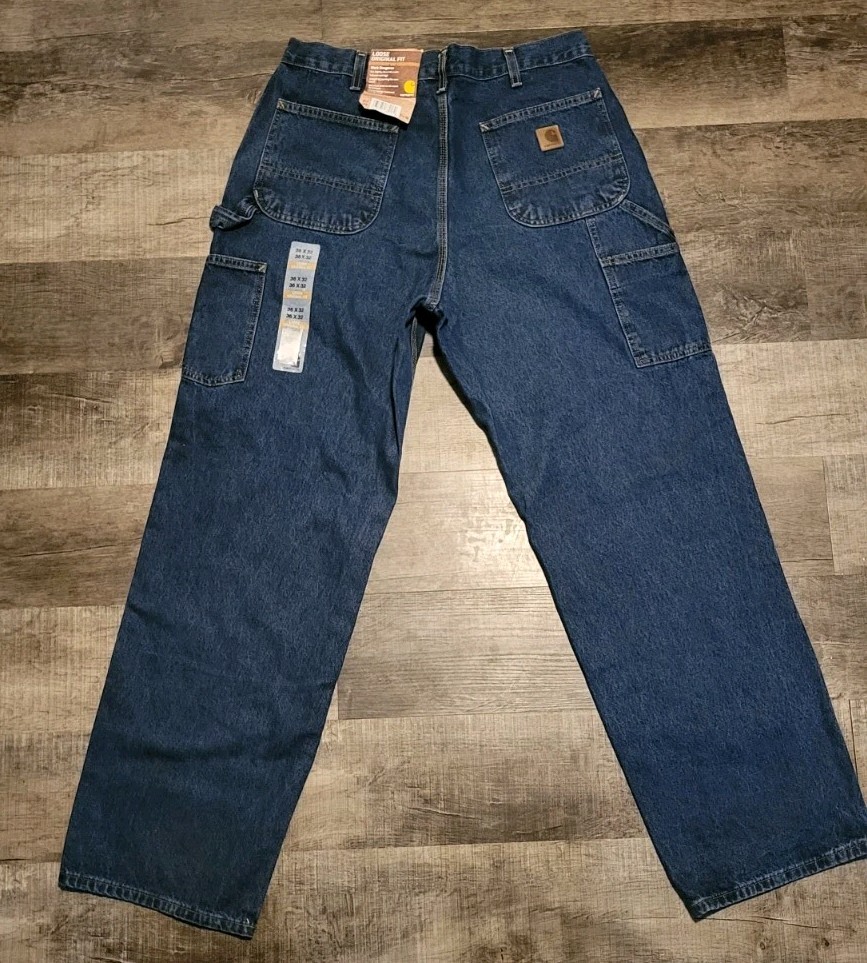 Carhartt Mens B13 DST Work Dungaree Loose Original Fit Jeans 36 x 32 Blue thumbnail 2
