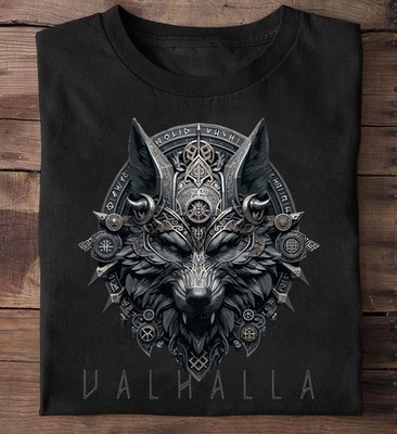 Viking Wolf Valhalla T-Shirt Norse Warrior Odin Axe Shirt S-5XL