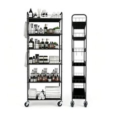 10in 6 Tier Slim Rolling Storage Cart with Metal Wheels,Black 10in Black