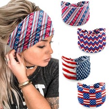 4 Pack July 4th Patriotic Headbands for Women - American Flag Star Spangled B...