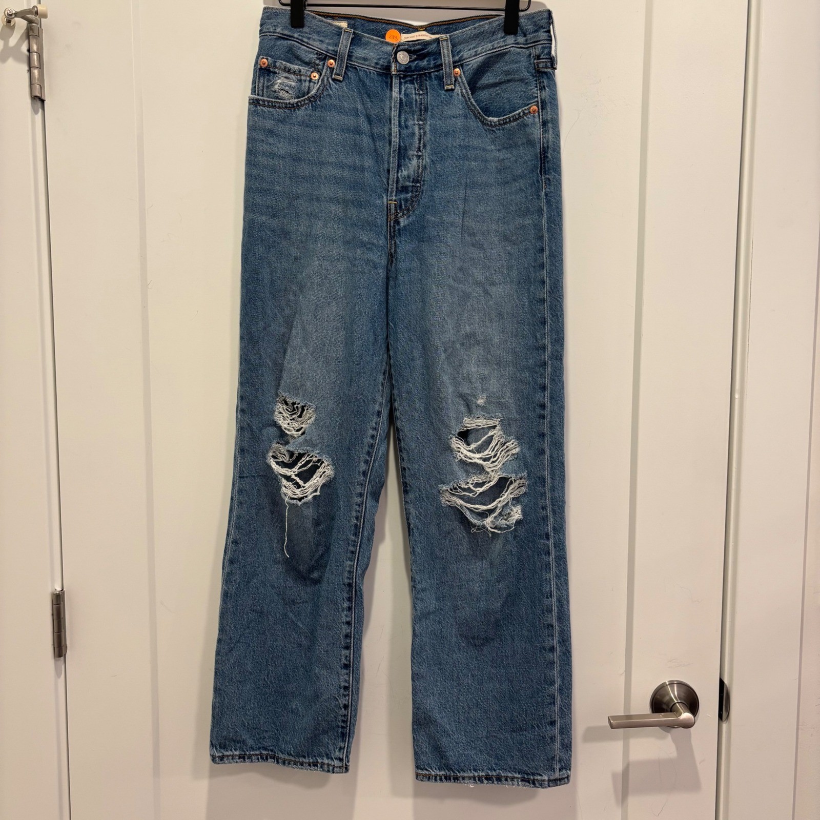 Levis Ribcage Straight Ankle Jeans Distressed Blue High Rise 72693-0131 Size 28