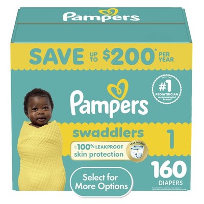 Pampers Swaddlers Size 1 Baby Diapers 160 Count with Blowout