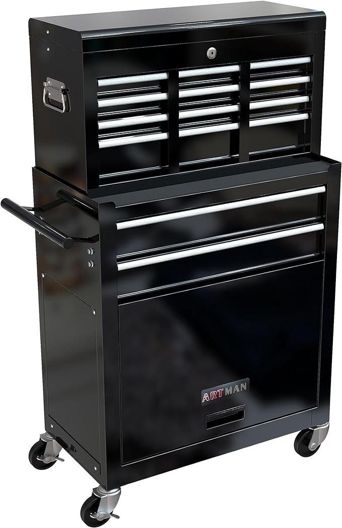 Ящик для инструментов Artman с колесиками и выдвижными ящиками Большой вместимости на 8 ящиков - Черный