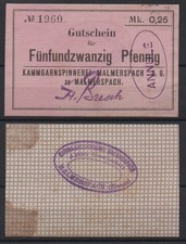 [30819] - Auf Kattun: Notgeld MALMERSPACH, Kammgarnspinnerei, 25 Pf, o. D. (um 1