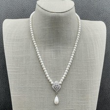 Necklace White Imitation Pearl Beaded Teardrop Y-Drop Pendant Womens Jewelry 18"