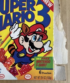 Super Mario Bros. 3 Fruit Snacks Box Nintendo anni 90 raro vintage NES