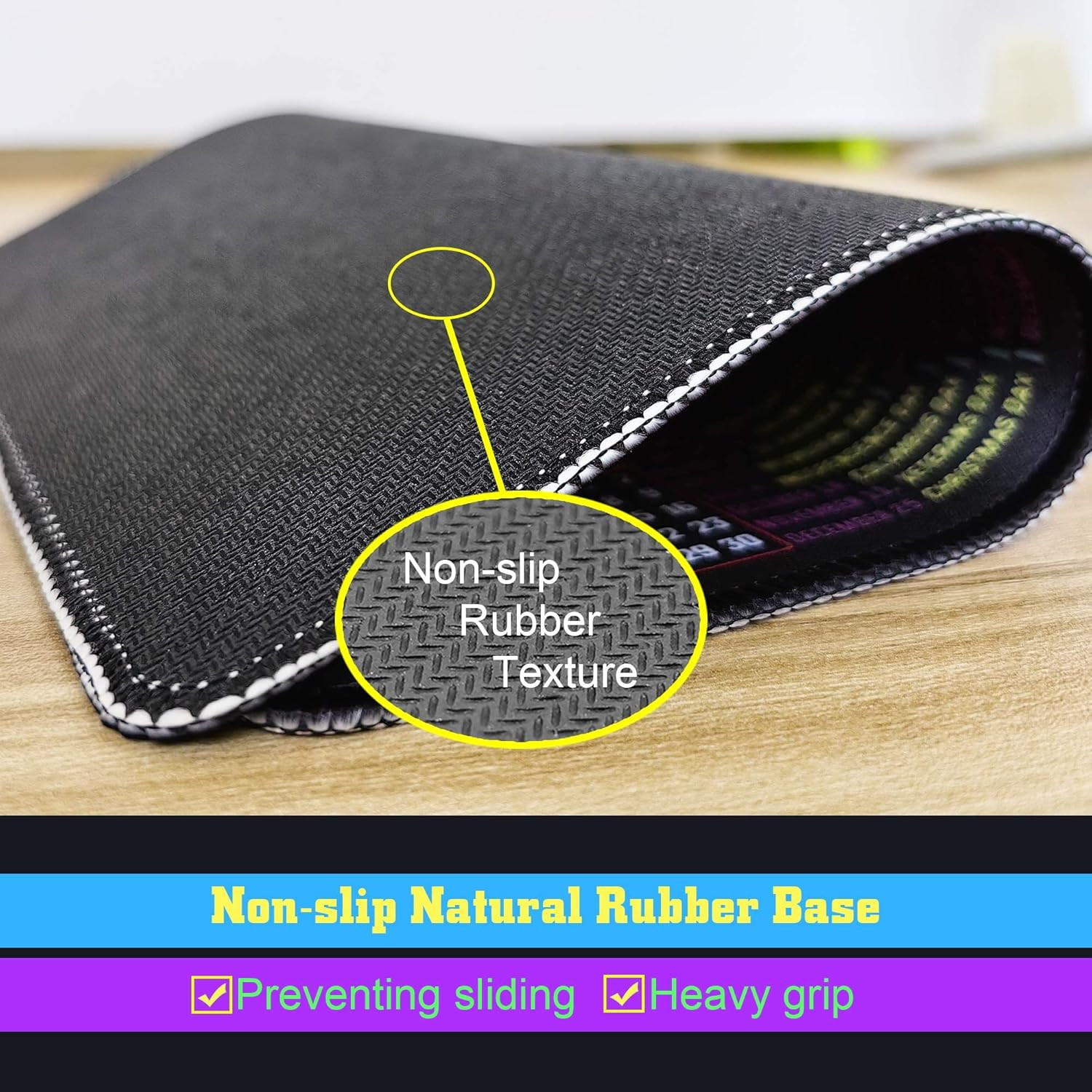 Mouse Pad with Stitched Edge, Computer Mouse Mat with Non-Slip Rubber Base, Mous