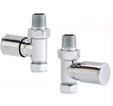 Chrome Modern Radiator Valves X2 Straight Towel Rad Rail 15mm Central Heating 