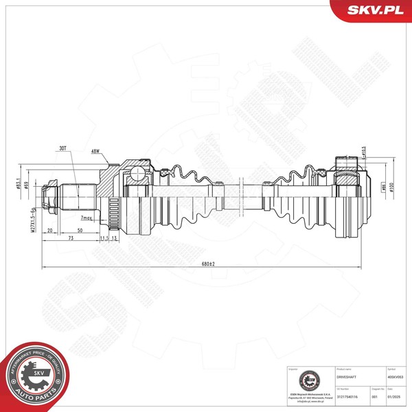 Esen SKV Antriebswelle Gelenkwelle FüR BMW X3 E83 2.0D 3.0D-image