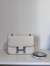 Leather Beige and Silver Hardware Women  s Shoulder Bag  Adjustable Straps