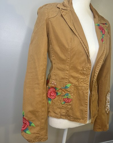 Johnny Was JW LOS ANGELES Brown Floral Embroidered BOHO Blazer Jacket Size XS - 第 3/11 張圖片